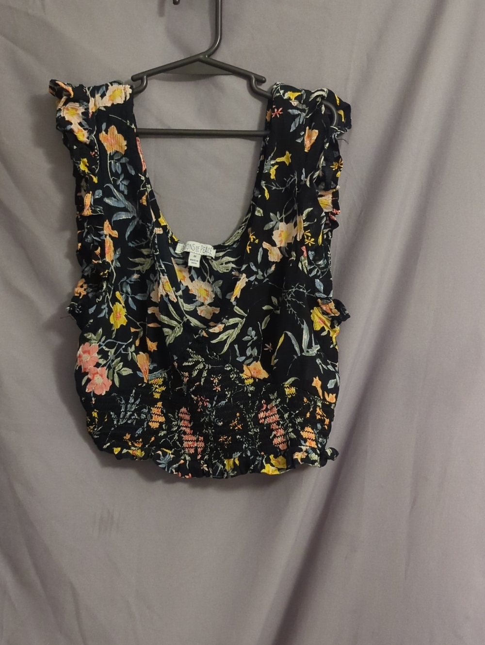 Patrons of Peace Black Floral Smocked Crop Top